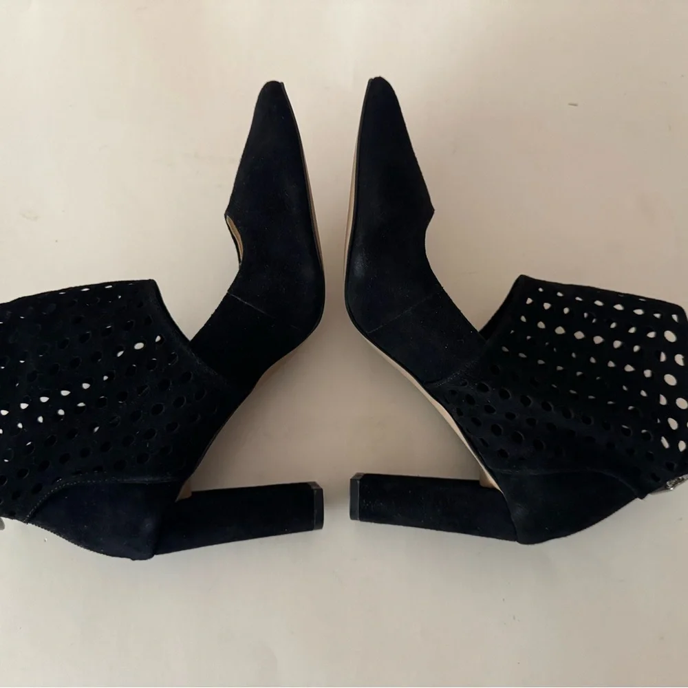 Adrienne Vittadini Nobbe Black Suede Heels with zipper. Size: 7.5